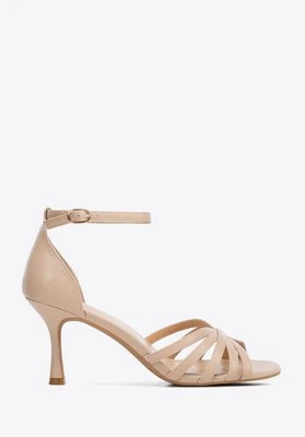 Eleganckie damskie sandały ze skóry naturalnej na szpilce beżowe Wittchen