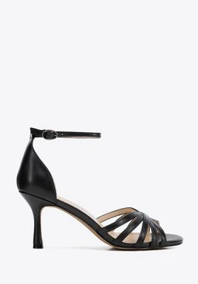 Eleganckie damskie sandały ze skóry naturalnej na szpilce czarne Wittchen