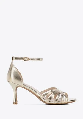 Eleganckie damskie sandały ze skóry naturalnej na szpilce złote Wittchen