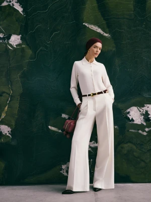 Eleganckie kremowe spodnie z dodatkiem wełny TARANKO