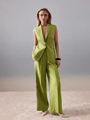 Eleganckie lniane spodnie w zielonym kolorze TARANKO