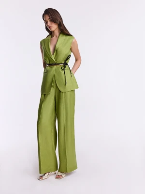Eleganckie lniane spodnie w zielonym kolorze Taranko