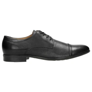 Czarne eleganckie półbuty męskie ze skóry licowej 10140-51 Wojas