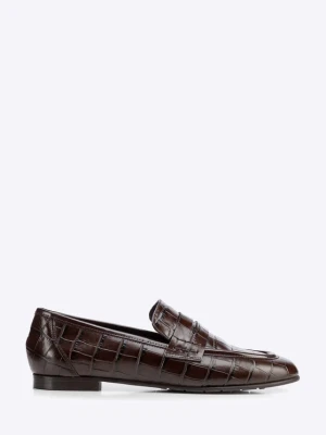 Eleganckie mokasyny damskie ze skóry naturalnej croco ciemny brąz Wittchen