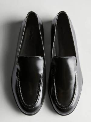 Eleganckie Mokasyny Skórzane - Czarny - - Massimo Dutti - Kobieta