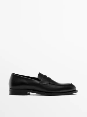 Eleganckie Mokasyny Skórzane - Czarny - - Massimo Dutti - Mężczyzna