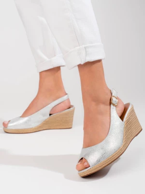Eleganckie sandały na koturnie Potocki srebrne Merg