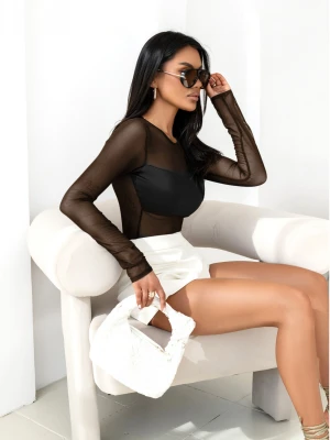 Eleganckie siateczkowe body AJCAN - czarne  magmac 