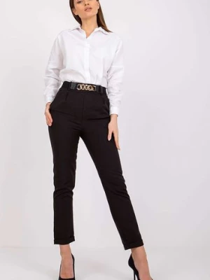 Eleganckie spodnie  damskie z gumką w pasie - czarne Italy Moda