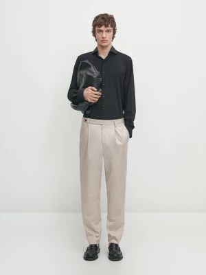 Eleganckie Spodnie Z Bawełnianego Diagonalu - Piaskowy - - Massimo Dutti - Mężczyzna