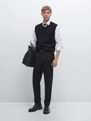 Eleganckie Spodnie Z Mieszanki Wełny - Granatowy - - Massimo Dutti - Mężczyzna