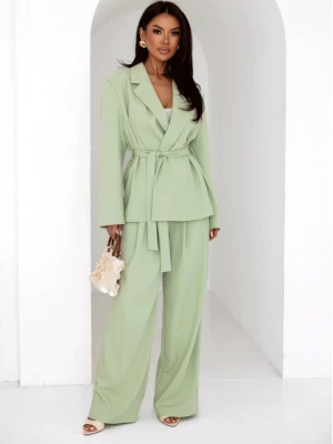 Eleganckie spodnie z szerokimi nogawkami ALAIA - pistacjowe  magmac 