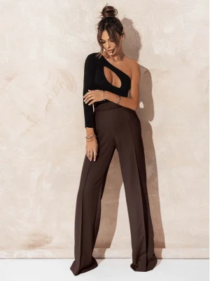 Eleganckie spodnie z szerokimi nogawkami ASALA- czekoladowe  magmac 