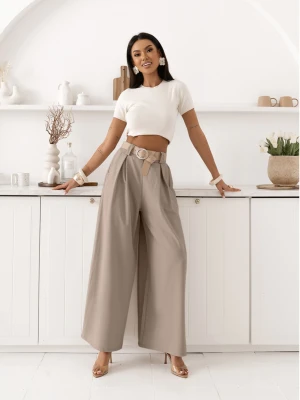 Eleganckie spodnie z szerokimi nogawkami SOLVEA - mocha mousse  magmac 