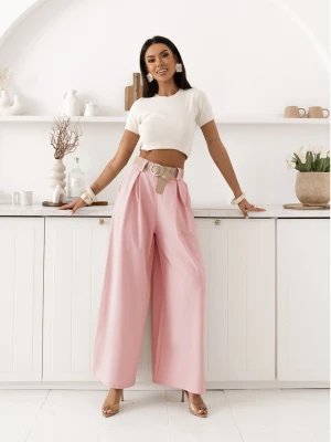 Eleganckie spodnie z szerokimi nogawkami SOLVEA - pudrowy róż  magmac 