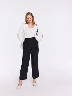 Eleganckie spodnie z wysokim stanem w kolorze grafitu TARANKO