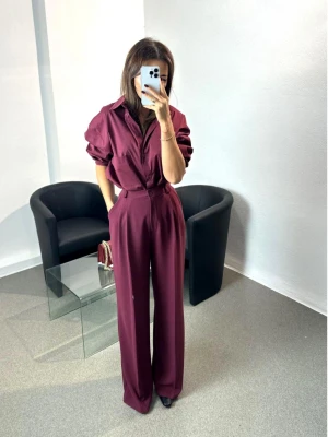 Eleganckie szerokie spodnie z kantem NOLLY - bordowe  magmac 