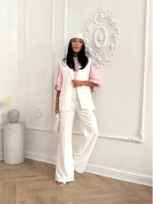 Eleganckie szerokie spodnie z kantem PONTI - białe  magmac 