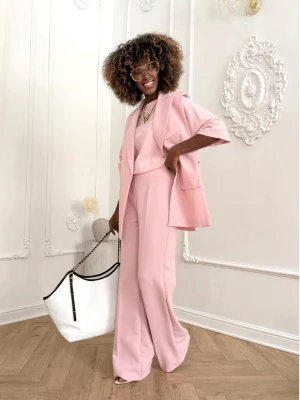 Eleganckie szerokie spodnie z kantem PONTI - pudrowy róż  magmac 