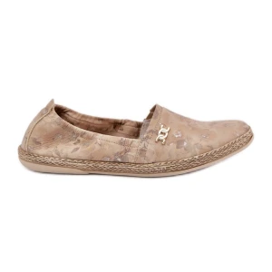 Eleganckie Zamszowe Espadryle W Kwiaty Damskie Zazoo 10177 Beżowe beżowy