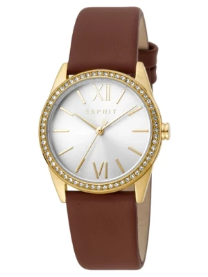 Elegant Clara Leather Watch with Crystals Esprit