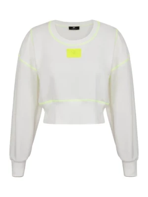 Elisabetta Franchi, Bawełniany sweter z fluorescencyjnymi przeszyciami White, female,