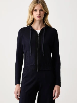 Elisabetta Franchi bluza rozpinana z kapturem damska z wiskozą granatowy