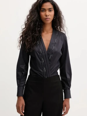 Elisabetta Franchi body bawełniane damska kolor granatowy gładka CB00256E2