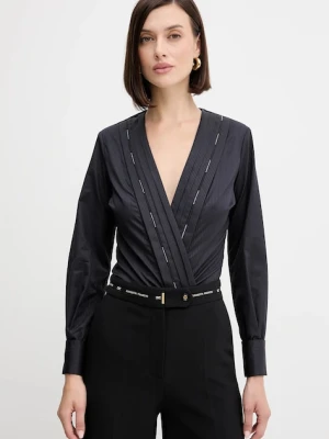 Elisabetta Franchi body bawełniane damska kolor granatowy gładka CB00256E2