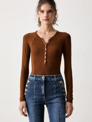 Elisabetta Franchi body damskie z dodatkiem wełny brązowy