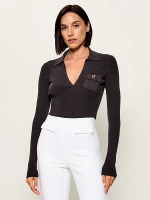 Elisabetta Franchi Body | Slim Fit | z dodatkiem jedwabiu brązowy