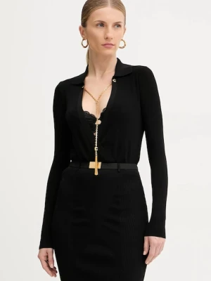 Elisabetta Franchi body z domieszką jedwabiu damska kolor czarny z aplikacją BK75B56E2