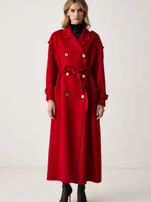 Elisabetta Franchi elegancki płaszcz damski wełniany czerwony
