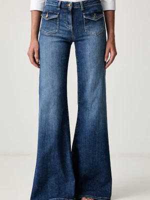 Elisabetta Franchi jeansy wide leg damskie niebieski