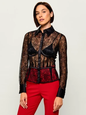 Elisabetta Franchi Koronkowa koszula | Slim Fit czarny