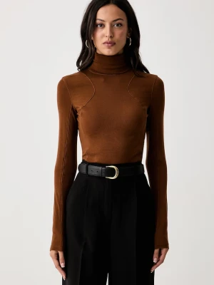 Elisabetta Franchi longsleeve damski z lyocellem brązowy