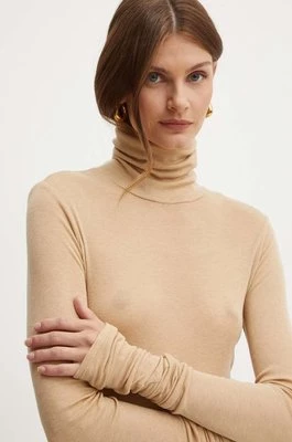 Elisabetta Franchi longsleeve z domieszką wełny kolor beżowy z golfem MA94B46E2