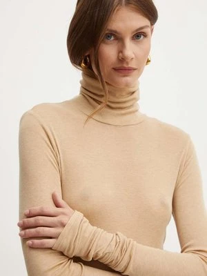 Elisabetta Franchi longsleeve z domieszką wełny kolor beżowy z golfem MA94B46E2