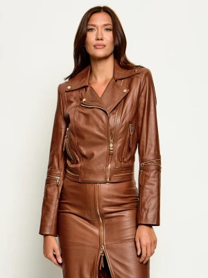 Elisabetta Franchi Skórzana kurtka | Slim Fit brązowy