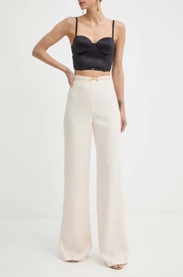 Elisabetta Franchi spodnie damskie kolor beżowy proste high waist PA05342E2