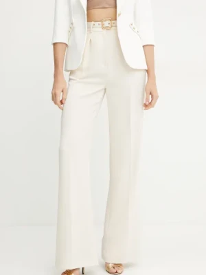 Elisabetta Franchi spodnie damskie kolor beżowy proste high waist PA09552E2