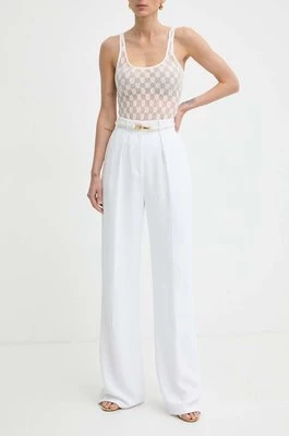 Elisabetta Franchi spodnie damskie kolor biały szerokie high waist PA04642E2