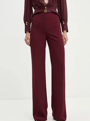 Elisabetta Franchi spodnie damskie kolor bordowy szerokie high waist PA06147E2