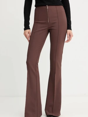 Elisabetta Franchi spodnie damskie kolor brązowy dzwony high waist PA12256E2
