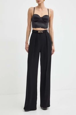 Elisabetta Franchi spodnie damskie kolor czarny szerokie high waist PA04642E2