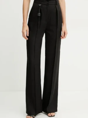 Elisabetta Franchi spodnie lniane damskie kolor czarny proste high waist PA09752E2