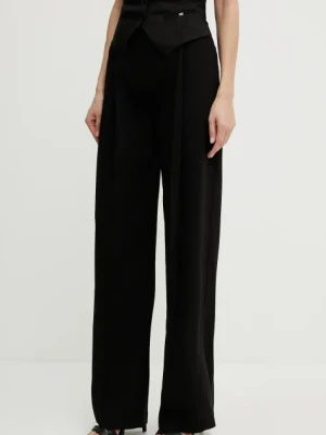 Elisabetta Franchi spodnie z domieszką wełny damskie kolor czarny szerokie high waist PA05852E2