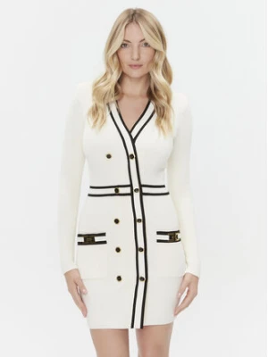 Elisabetta Franchi Sukienka dzianinowa AM-02S-36E2-V520 Écru Slim Fit