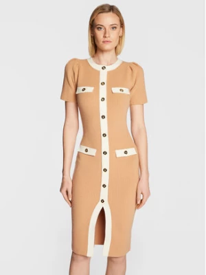 Elisabetta Franchi Sukienka dzianinowa AM-69Q-26E2-V470 Beżowy Slim Fit