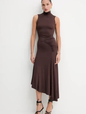Elisabetta Franchi sukienka kolor brązowy midi rozkloszowana AB84252E2